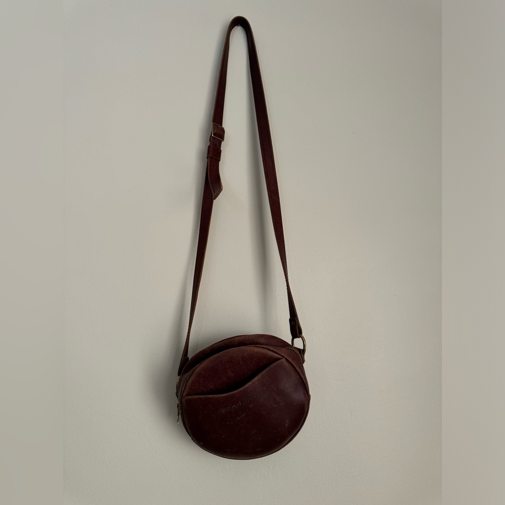 Portland Leather Small Circle Crossbody Bag in Cognac